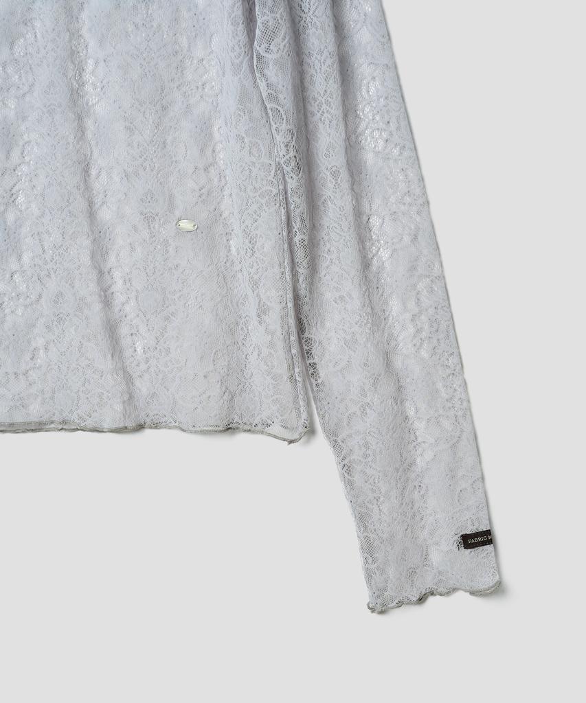 Tudument High Neck Lace Sheer Top Light Gray