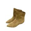 Leather Retro Oblique Mouth Wide Tube Short Tube Flat Bottom Pointed Head Western Cowboy Boots Small Naked Boots Thin Boots Short Boots Womens