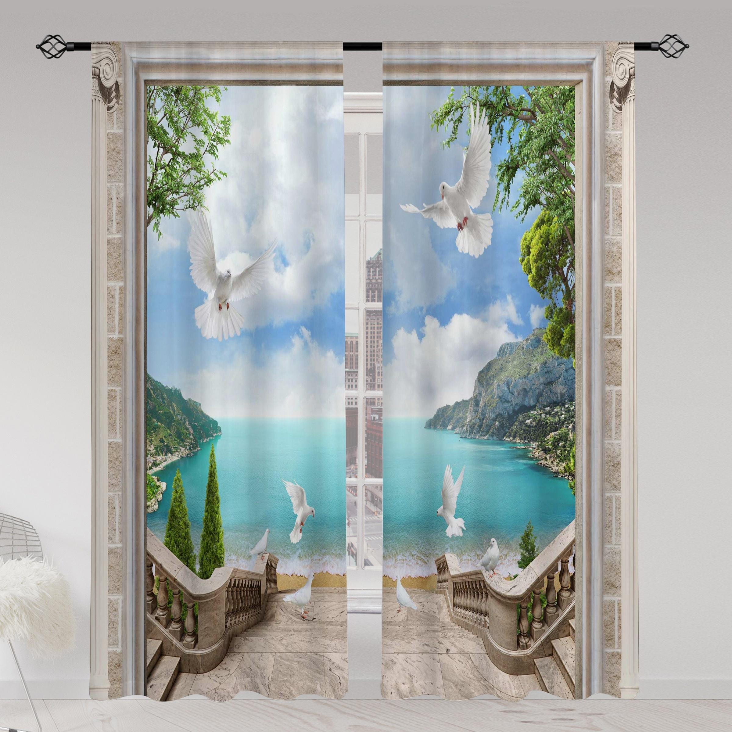 

Nordic Scenery Printed Translucent Drapes Multi-scene Polyester Barbed Decorative Drapes Suitable for Living Area Gaming Room (W50H130cm)-2pcs&Hook