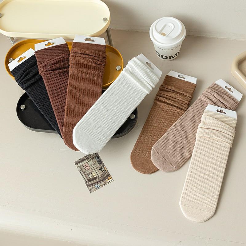 Socks Stacking Socks Season Thickened Warm Wool Socks Sweat-Absorbing Deodorant Solid Color Retro Medium Tube Socks Women
