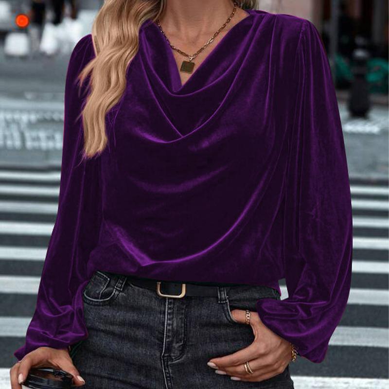 Women's Cowl Neck Fleece Top Long Sleeve Soft Cozy Pullover Winter Loungewear Tunic