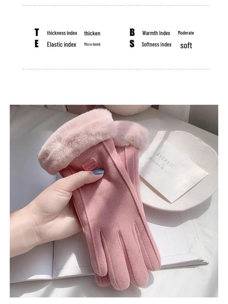Women's Winter Velvet Suede Cycling Gloves - Thick, Warm, Cute, Windproof, Touchscreen-Compatible