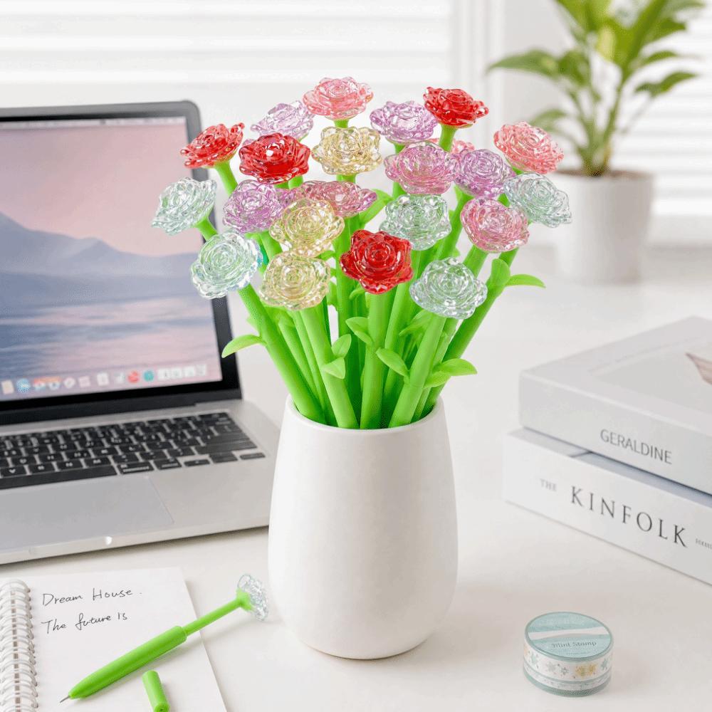 Quick-dry Rose Gel Pen Simulation Flower Writing Pen Multifunctional Ballpoint Pen  Gift
