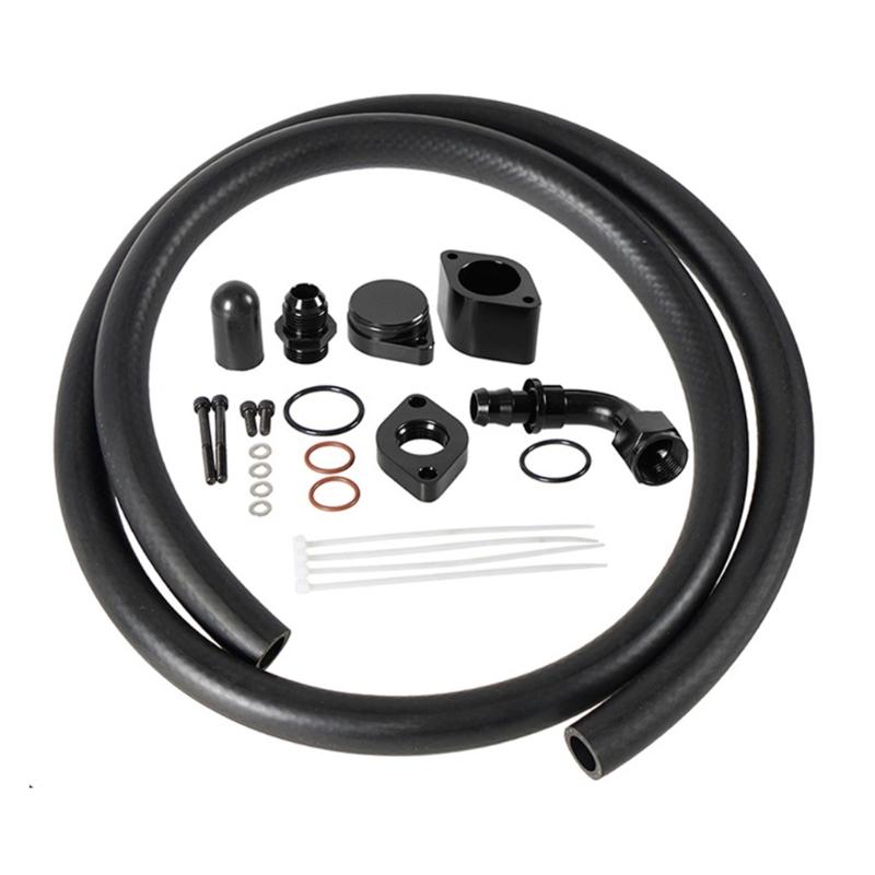6.7L Maintenance Engine Ventilation Kit with Flexible Hose, Black Finished Metal Adapters, Sealing Hardware and Installation Parts