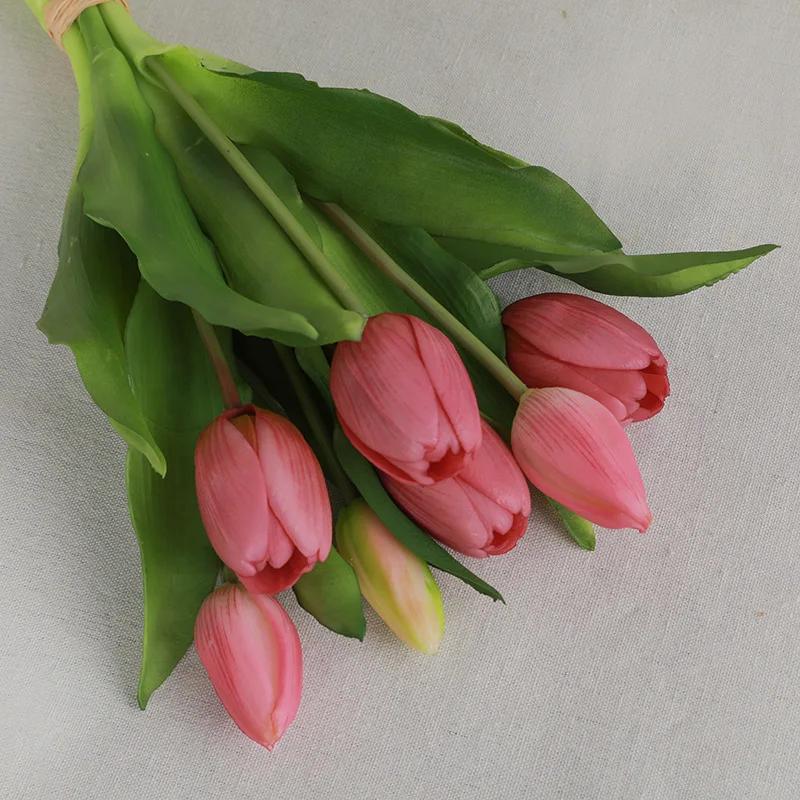 7pc Latex Tulip Artificial Flowers Bouquet Realistic Mother's Day Gift Easter for Wedding Home Kitchen Table Decoration