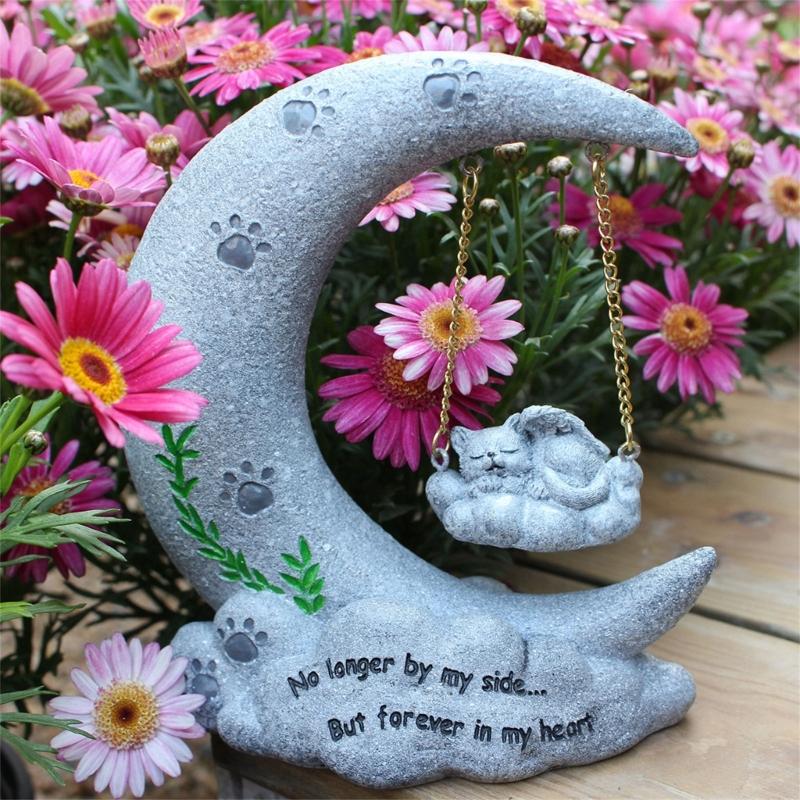 Swing On Moon Remembered Pet Memorials Stone Marker for Dogs Cats Pet Grave Headstones Tombstones Loss of Pet Gift