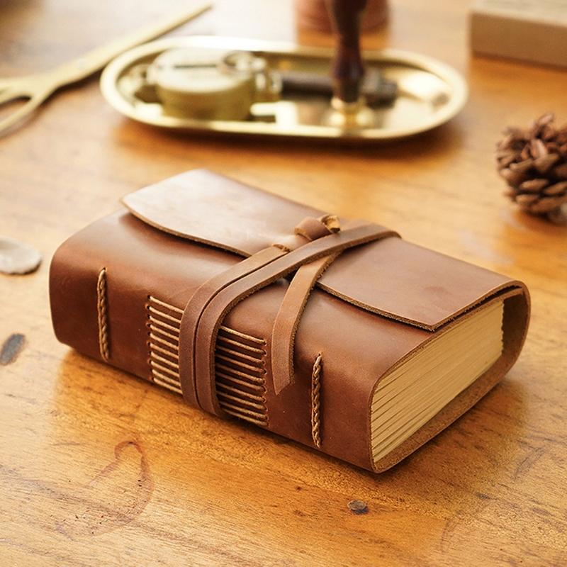 Exquisite Retro Leather Notepad Notebook Antique Leather Diary Handmade Leather Bound Sketchbook Embossed Floral Cover