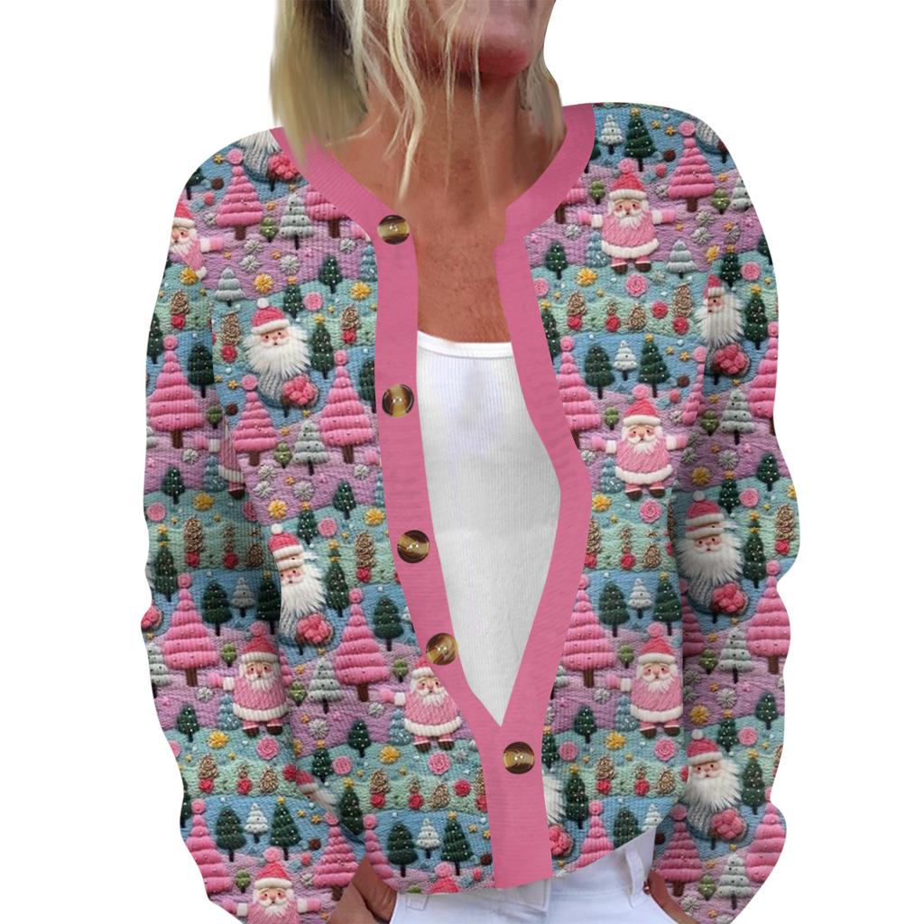 Damenmode Langarm Weihnachten Schneemann Schneeflocke Druck Jacke Strickjacke