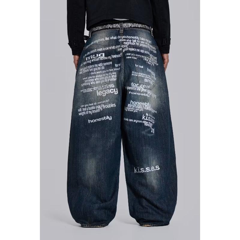 European And American Style New Washed Jeans Men'S And Women'S Retro High Street Straight Trousers Ins