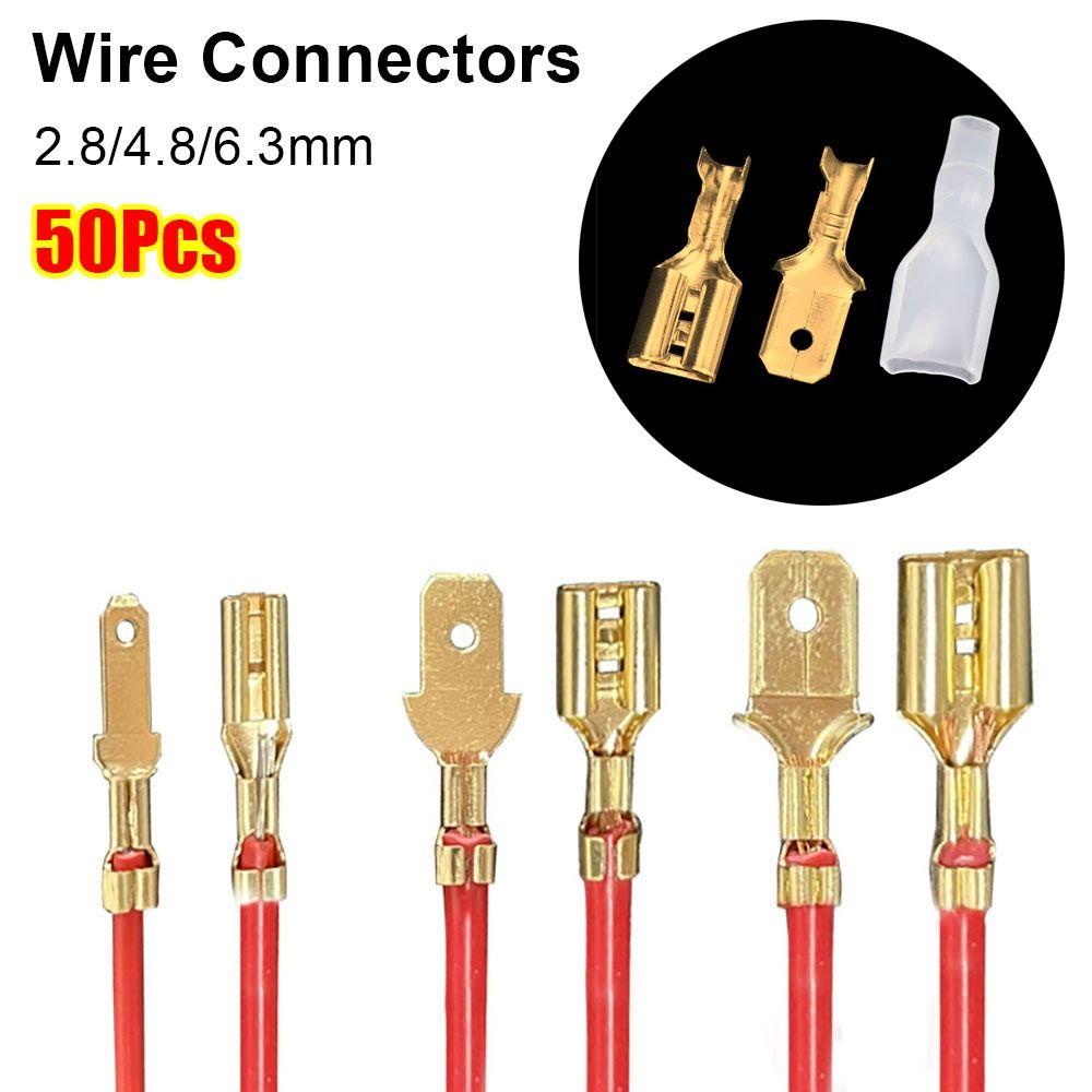 50Pcs Female/Male Wire Connectors 2.8/4.8/6.3mm Crimp Terminals Durable Spade Terminals