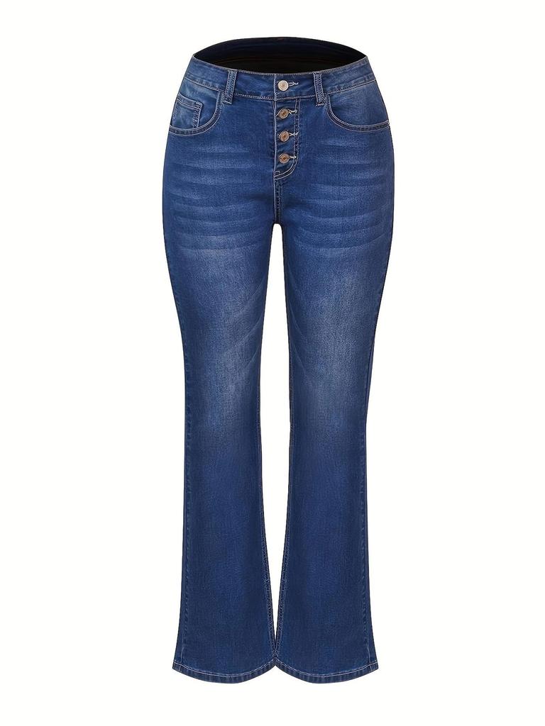 Women's Button-Up Elastic Slim Fit Flared Denim Pants