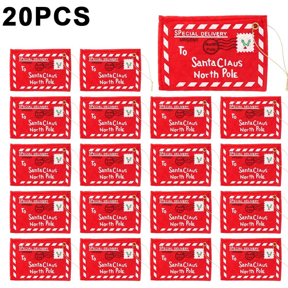 20Pcs Christmas Felt Letter Envelopes Non-Woven Embroidered Candy Bag Xmas Tree Hanging Ornaments New Year Party Decorations