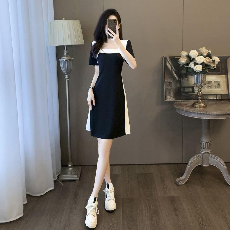 French Dress Waist Thin Splicing Summer Skirt New Design Sense Niche Black and White Temperament Color Matching Bottom Skirt