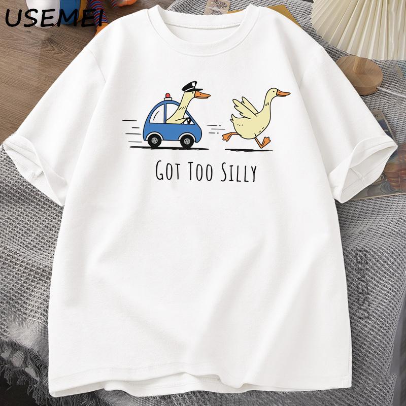Got Too Silly T Shirt Silly Goose on The Loose Funny Tshirt Women and Men Cotton Summer Short Sleeves Tee Shirt Mens Clothing S белый