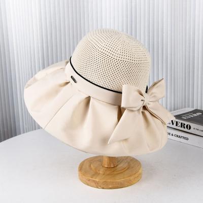 New Big Edge Bucket Hat Summer Sunscreen Visor Casual Versatile Sun Hat Bow Foldable Tide
