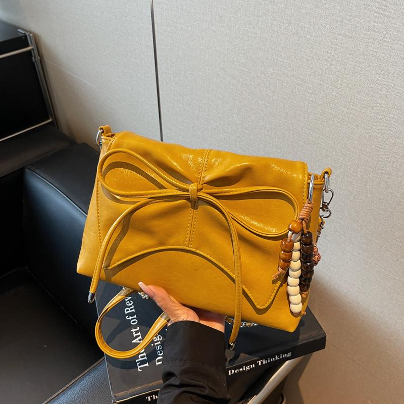 New Solid Color PU Bow Decorati Shoulder Bags  Sweet Small Square Bags  Sale Exquisite Youth Women's Crossbody Bags