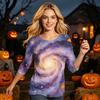 Women's Halloween Print Casual Neck Three-Quarter Sleeve Top for Holiday Party and Daily Wear