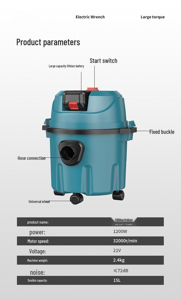 High-Power Industrial Lithium Battery Vacuum Cleaner for Home, Car, and Commercial Use