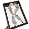 Professional Versatile Simulation Silk Printed Silk Scarf Double-layer Beaded Premium Sense Neck Protection Commuter Strip Decorative Scarf Scarf