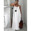 QICED Vestidos Casuales de Verano Primavera Color Sólido Estampado Sin Mangas Cuello en U