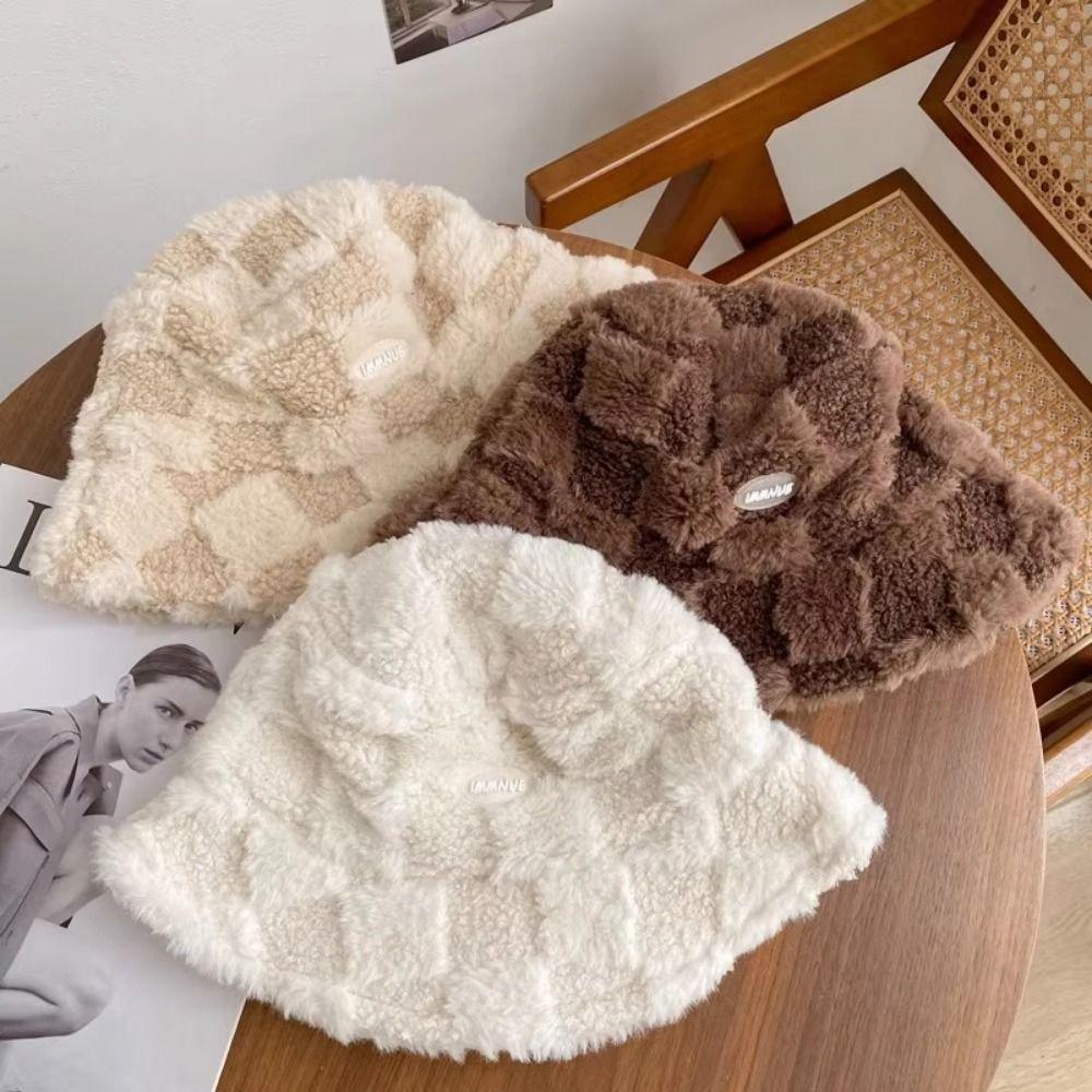 Adjustable Women Bucket Hat Faux Fur Lamb Wool Fisherman's Hat Plush Basin Cap  Outdoor Activities