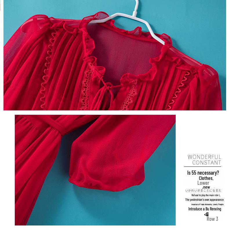 Lace-Up Waist Red Mulberry Silk Fairy Dress