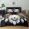 3pcs Soft Comfortable Wolf Duvet Cover Sets King Western Tribe Wolf Bedding Set Animal Print Duvet Cover Sets for Bedroom