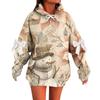 Ladies' Christmas Printed Bow Long Sleeved Loose Fitting Headband With Rope Hooded Sweatshirt Top