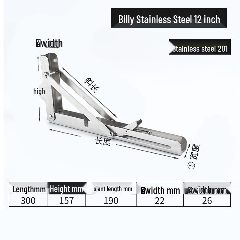 304 Stainless Steel Folding Triangle Bracket for Load-Bearing Storage Support