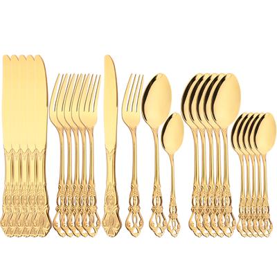 24 pçs conjunto de talheres de ouro real talheres de aço inoxidável colher garfo faca cozinha conjunto talheres ocidentais