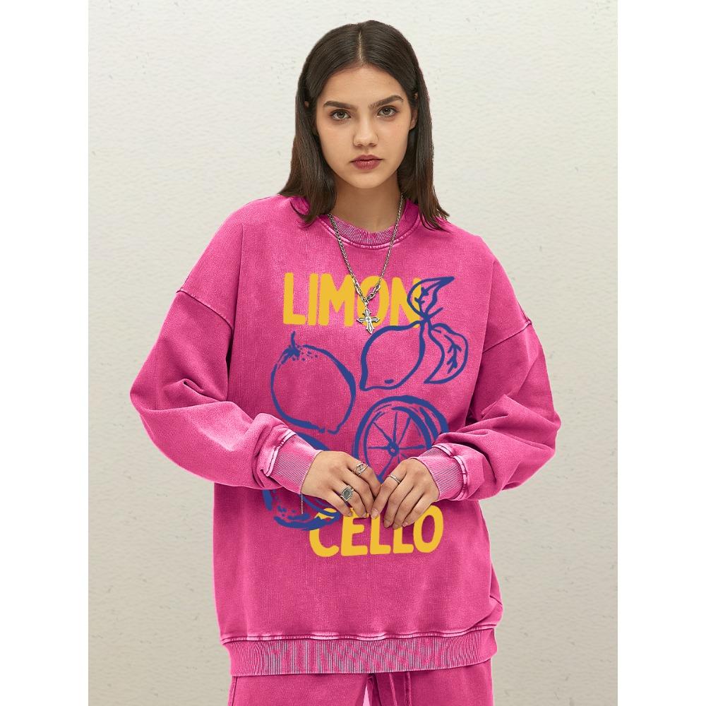 

Limon Cello Lemon Fruits Fresh Design Women Washed Sweatshirt Casual Cotton Clothes Pullovers Fashion Loose Streetwear S
