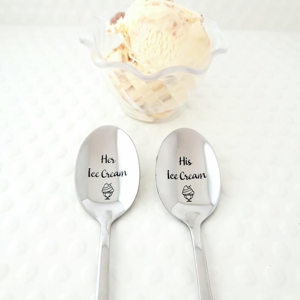 His Her Ice Cream Spoon Set Stainless Steel Spoon Boyfriend Girlfriend Matching Spoon Wedding Engagement Anniversary Christmas