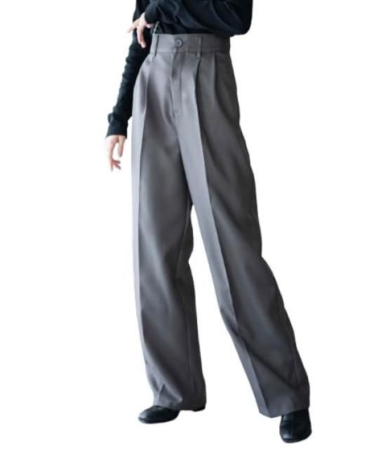 WEGO Pants with Center Korean Solid Size Gray Women's High-Waisted Wide-Leg Press, Style, Color, Casual, Spring, Summer, Autumn, Winter, S,