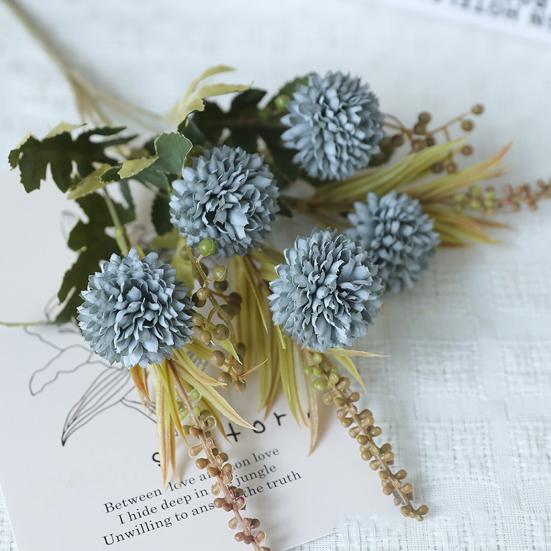 Artificial Flower Ball 5 Head Realistic UV Resistant Fake Chrysanthemums