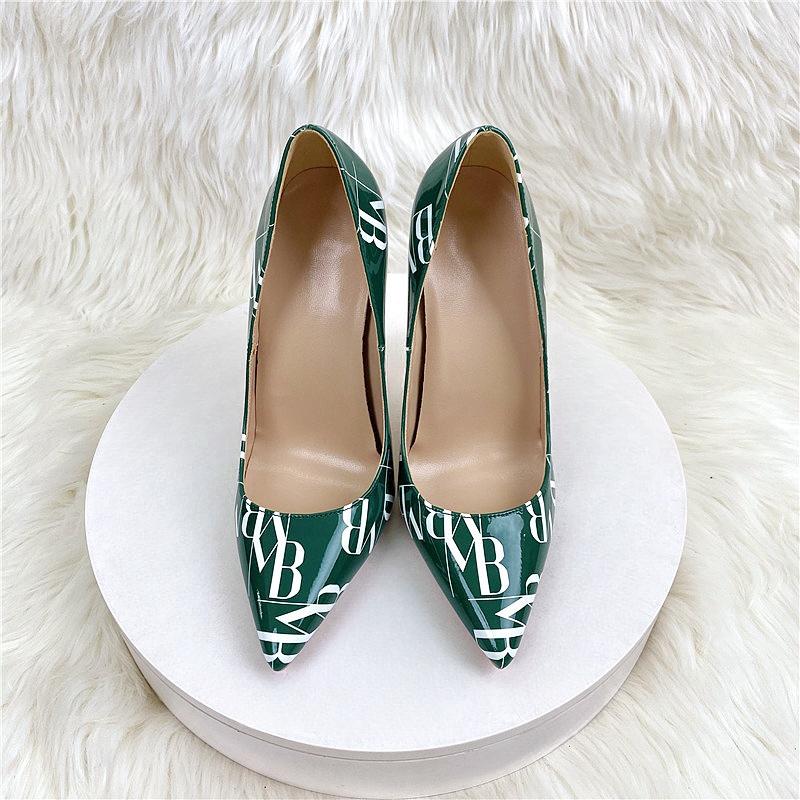 Fashionable Patent Leather Multi-color Letter Women's Singles Shoes, Party Women's High Heels, Nightclub Plus Size Shoes