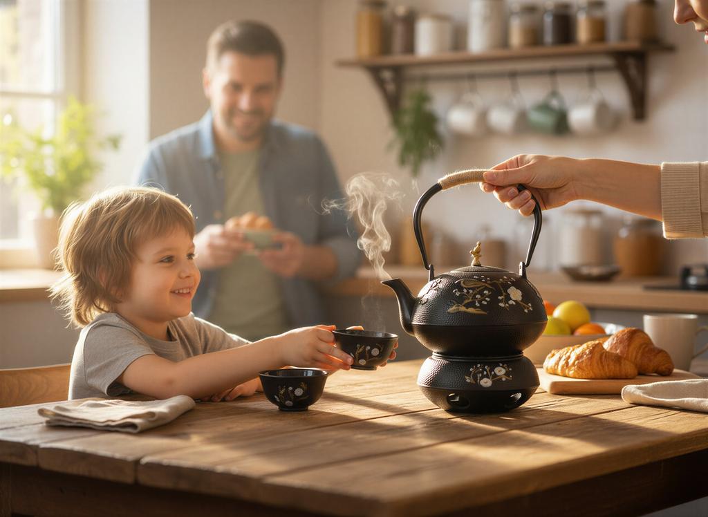 CAST IRON KETTLE 1L HERBAL TEA INFuser 2 CAST IRON CUPS + WARMER