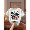 European Sizes Boys' T-shirt, Top Choice for Beach Vacations, Street Skateboard Cartoon Fashion Print, Crew Neck Short Sleeve T-shirt, Fun Design