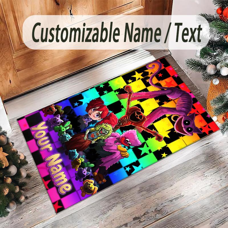 Personalizovaný krystalový sametový koberec s vlastním jménem a textem, protiskluzový koberec Poppy Playtime pro domácí dekoraci