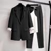 Dünne Jacke im koreanischen Sommerblazer im lässigen Stil mit weiten Beinen und zweiteiligen eleganten Hosensets für Damen im Büro-Business-Anzug