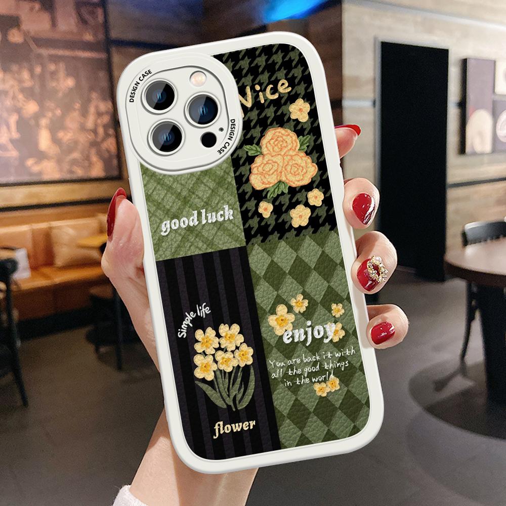 

Чехол для телефона из искусственной кожи с цветочным и решетчатым узором для iPhone 15 14 13 12 11 Pro Max Huawei P30 Pro P40 Lite Vivo Y15 Y18 Y20 Y18 Vivo V17 Russia белый