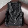 Genuine Leather Biker Vest Men Short Sleeve Skull Back Reflective Motorcycle Jacket
