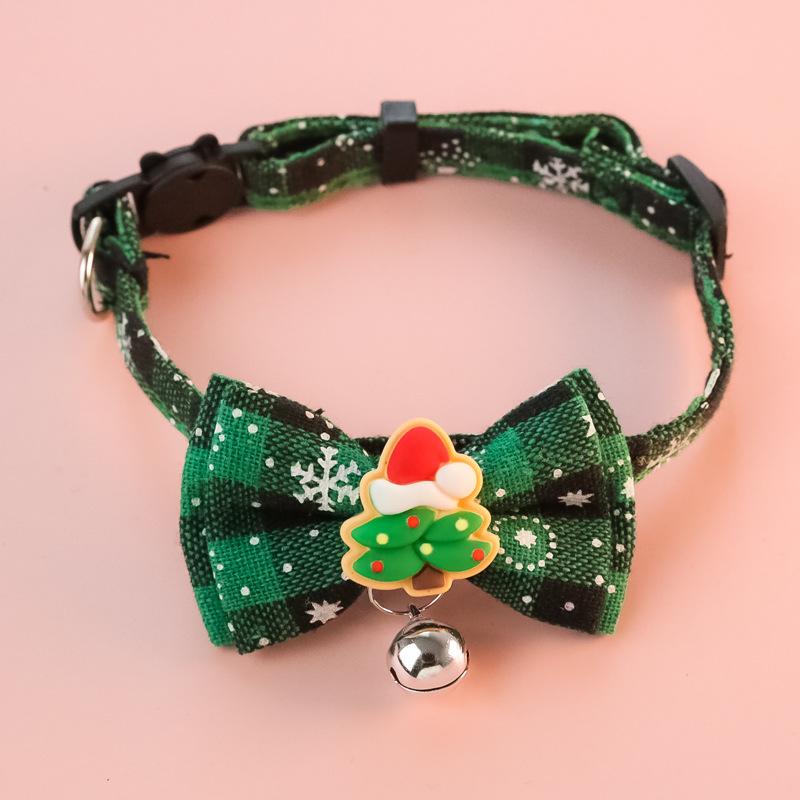 Pet Breakaway Cat Collar Bow Tie and Bell Cute Plaid Christmas Red Elastic Adjustable Dog Collar with Sash Bell New Year Gifts