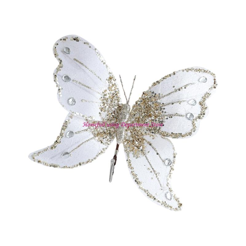 Glittering Foam Cloth Butterfly Ornament 25Cm Length Design Festival Party Home Decoration Christmas Tree Accessories