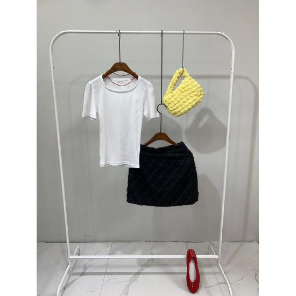 C S In The Room Free DiTTo Ribbed Square neCk Puff ShorT Sleeve T ShirT 3Color