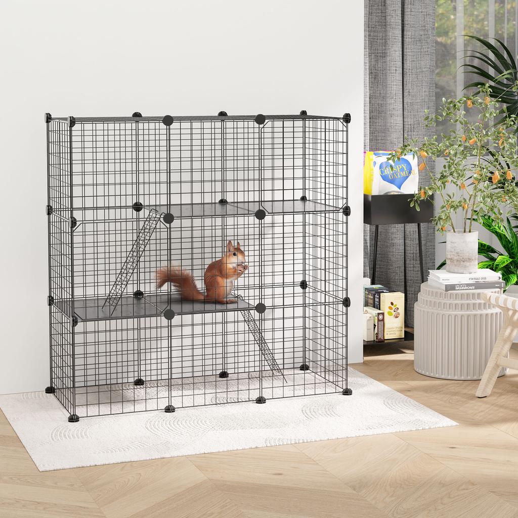Small Animal Cage of 31 Panels Pet Playpen for Kittens Rabbits Chinchillas 105x45x105 Cm Black
