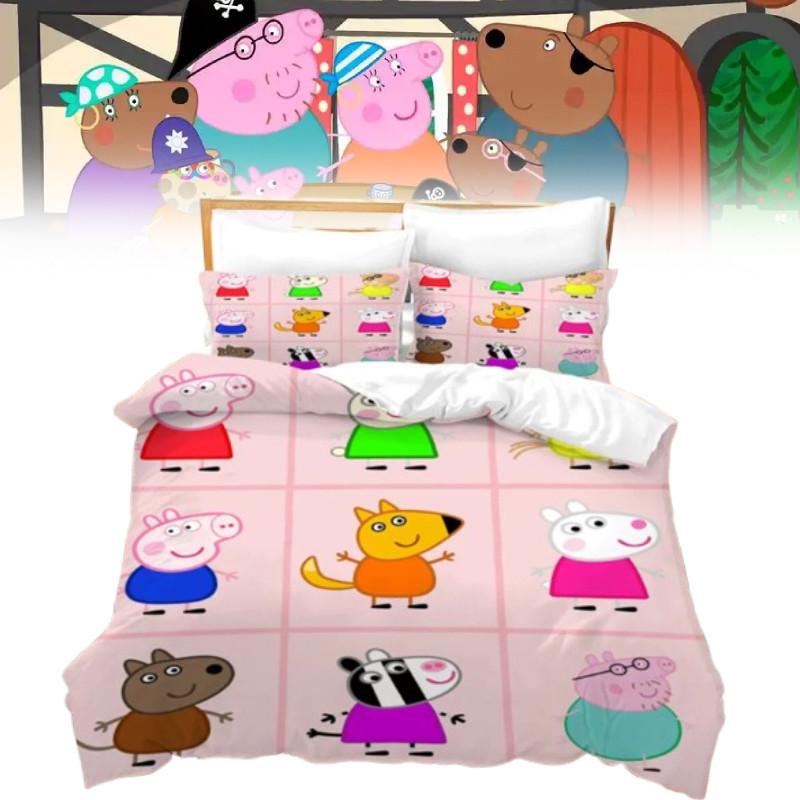 Peppa Pig 3D Digitaldruck Bettbezug Kissenbezug Set für Kinder Schlafzimmerdeko