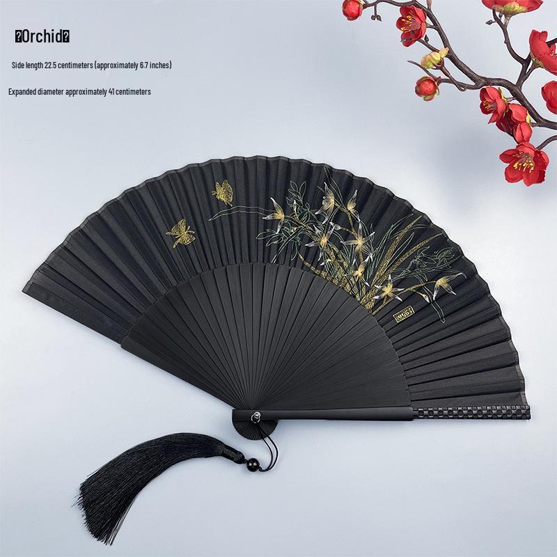Portable Ancient Chinese Bamboo Folding Fan for Hanfu & Qipao - Gardenia Design