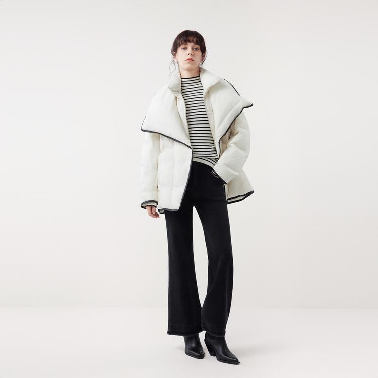 ELLE Basic Large Lapel Duck Down Color Block Oversized Fashion Design Casual Loose Versatile Puffer Long Sleeve Down Jacket Women outerwear EY53307