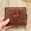 Men Front Pocket Wallet Large Capacity Bi-fold Wallet with Zipper Pocket Embossed Animal Card Holder Folding Cash Coin