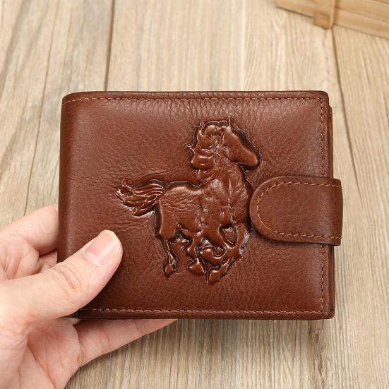 Men Front Pocket Wallet Large Capacity Bi-fold Wallet with Zipper Pocket Embossed Animal Card Holder Folding Cash Coin